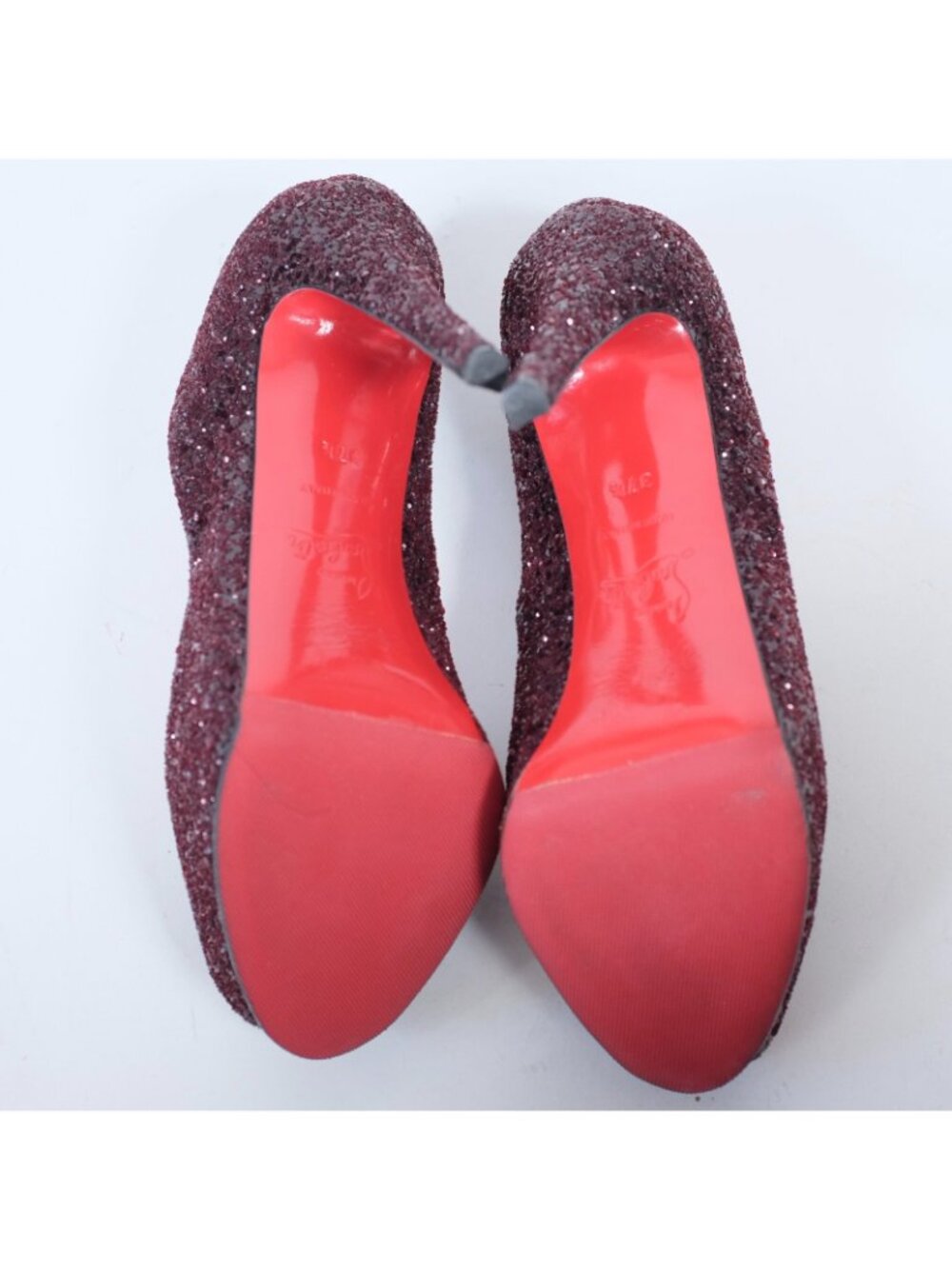 Christian Louboutin 37.5 US 7.5 Shoes Pumps Open Toe Platform Glitter Wine - Picture 8 of 8